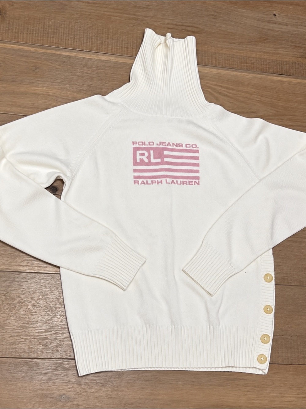 VTG Polo Jeans Co Ralph Lauren American Flag Turtleneck Sweater Youth L Fits XS